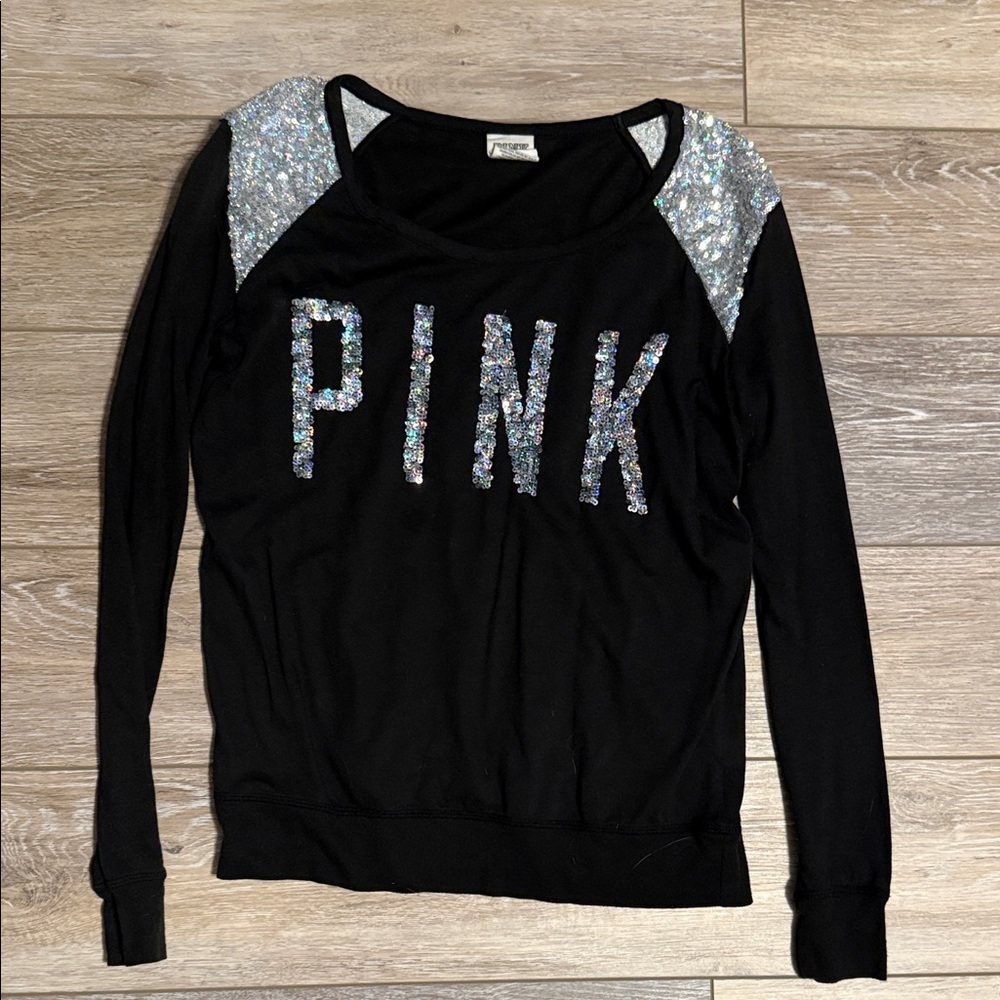 PINK Victoria's Secret Black Top with Silver Sequins